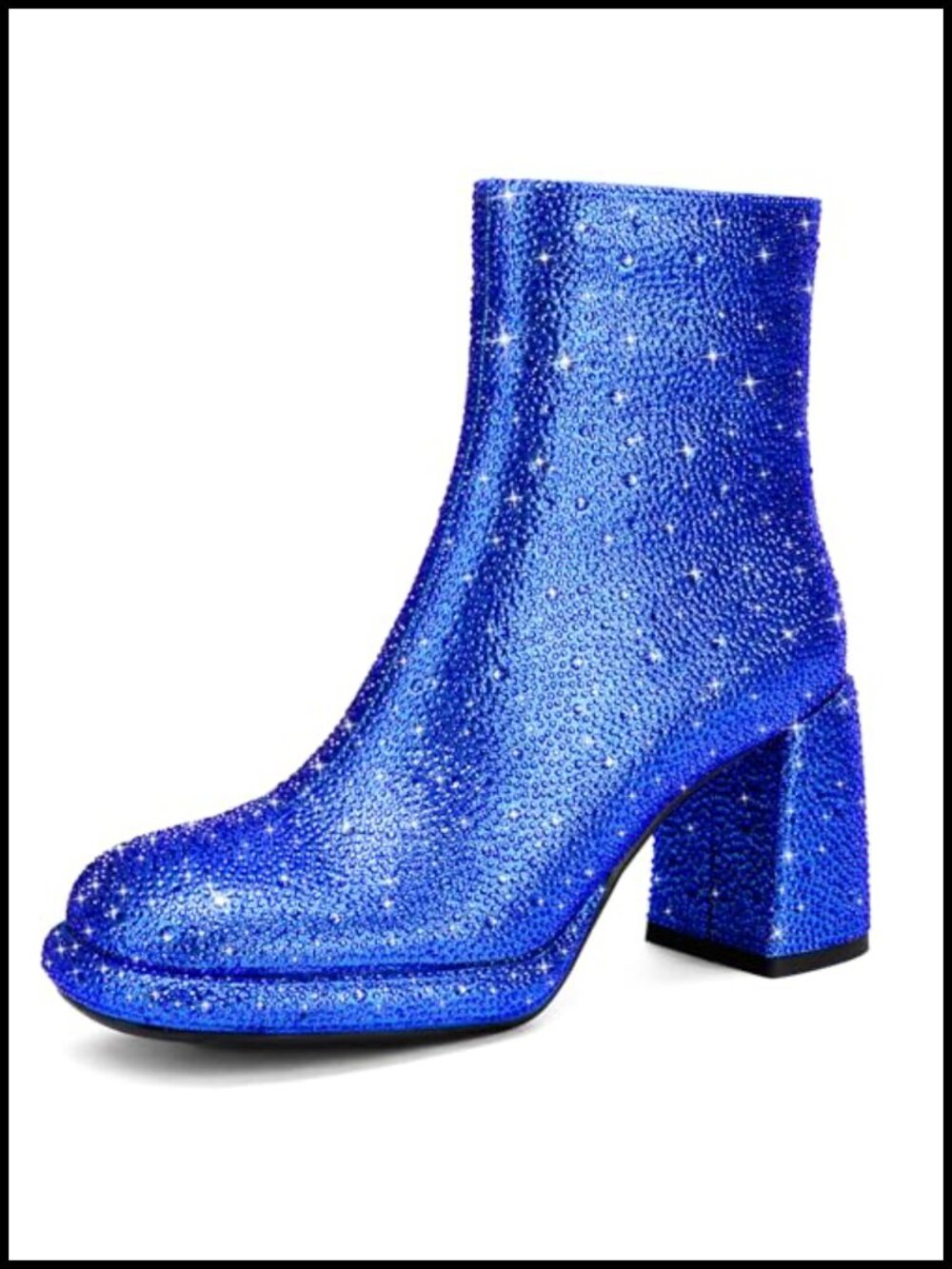 Sparkly Rhinestone Chunky Heeled Ankle Booties Party Wedding